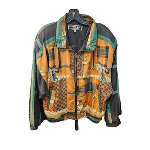Studio Ray Silk Duck Print Varsity Jacket size Small Vintage 80's